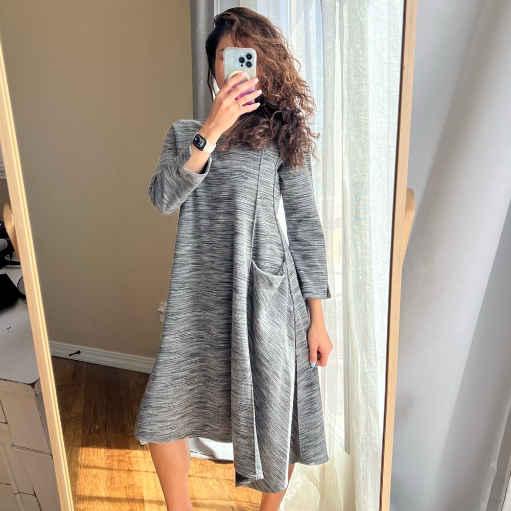 Lisa Bayne Lagenlook Boho Layered Flowy Pocket Midi Asymmetrical Dress Size XS